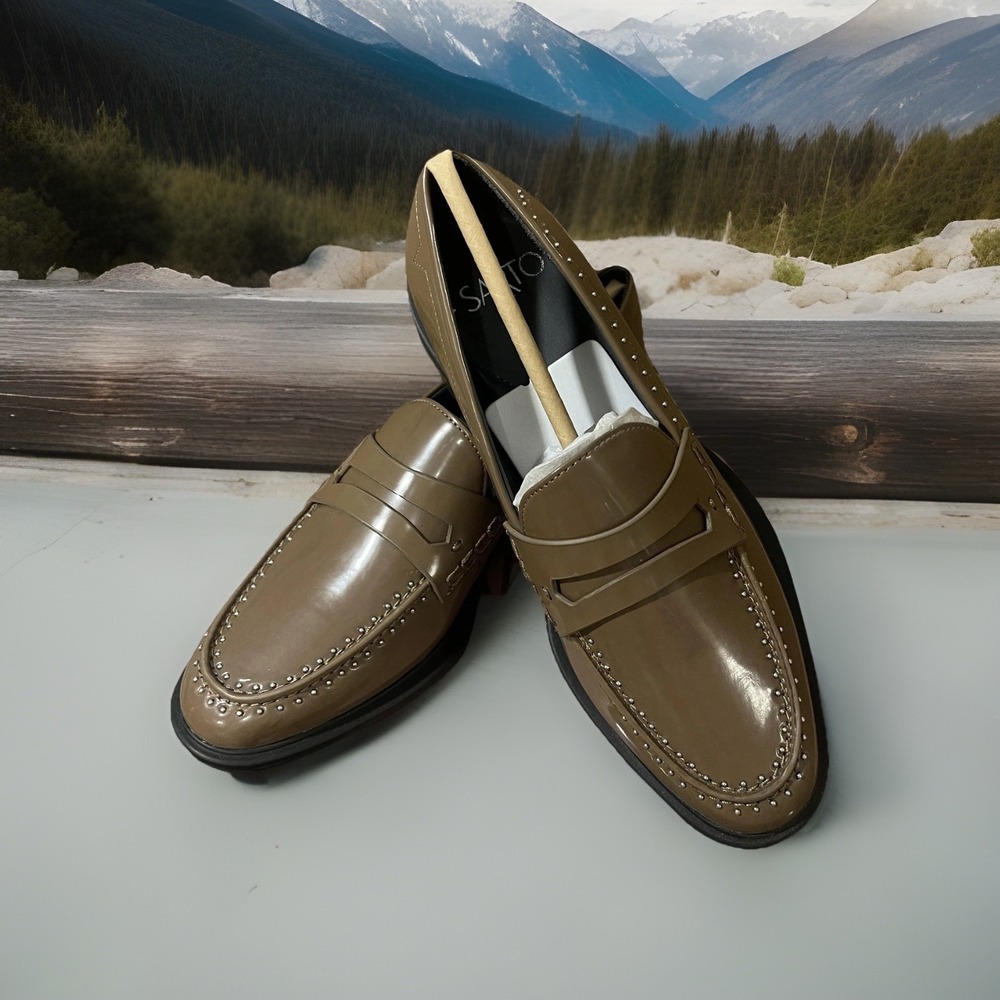 Franco Sarto A-Eden Studs Shoes Womens Size 7 Brown Loafers Studded J0852S1200